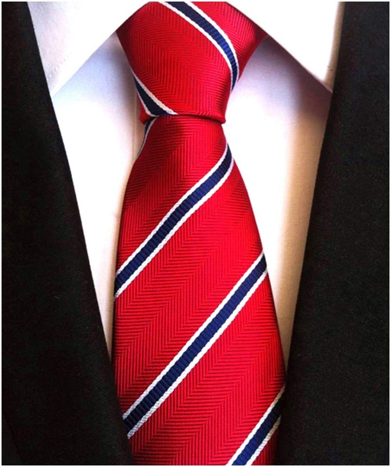 Elfeves Men's Modern Striped Patterned Formal Ties College Daily Woven Neckties (One Size, Red Blue) - Image 2